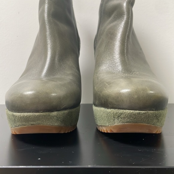 Ecco shoes platform leather boots dark green olive chunky heel booties sz 8.5 - Picture 12 of 13